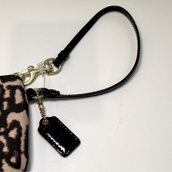 COACH Animal Print Wristlet Black Patent Leather Trim Gold Toned Hardware - Picture 8 of 13